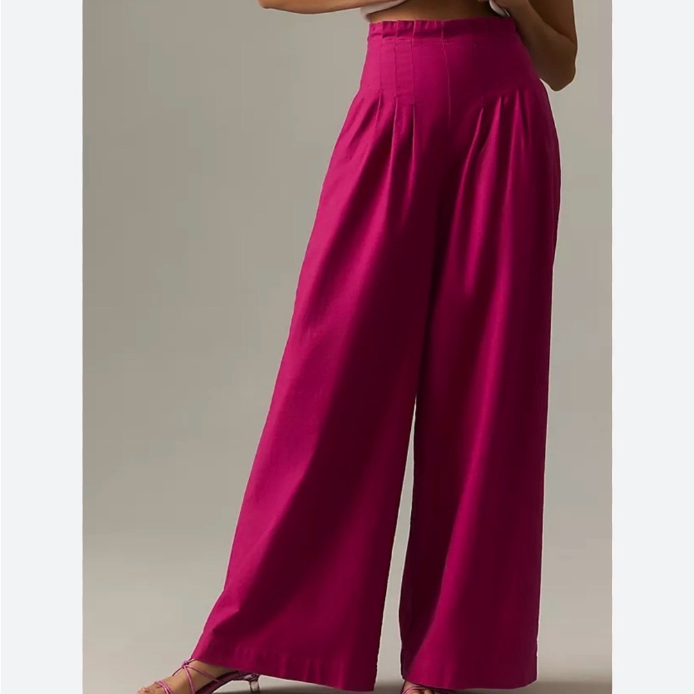Anthropologie Wide Leg Corset Pants Orchid Purple High Waist Pleated Size 2